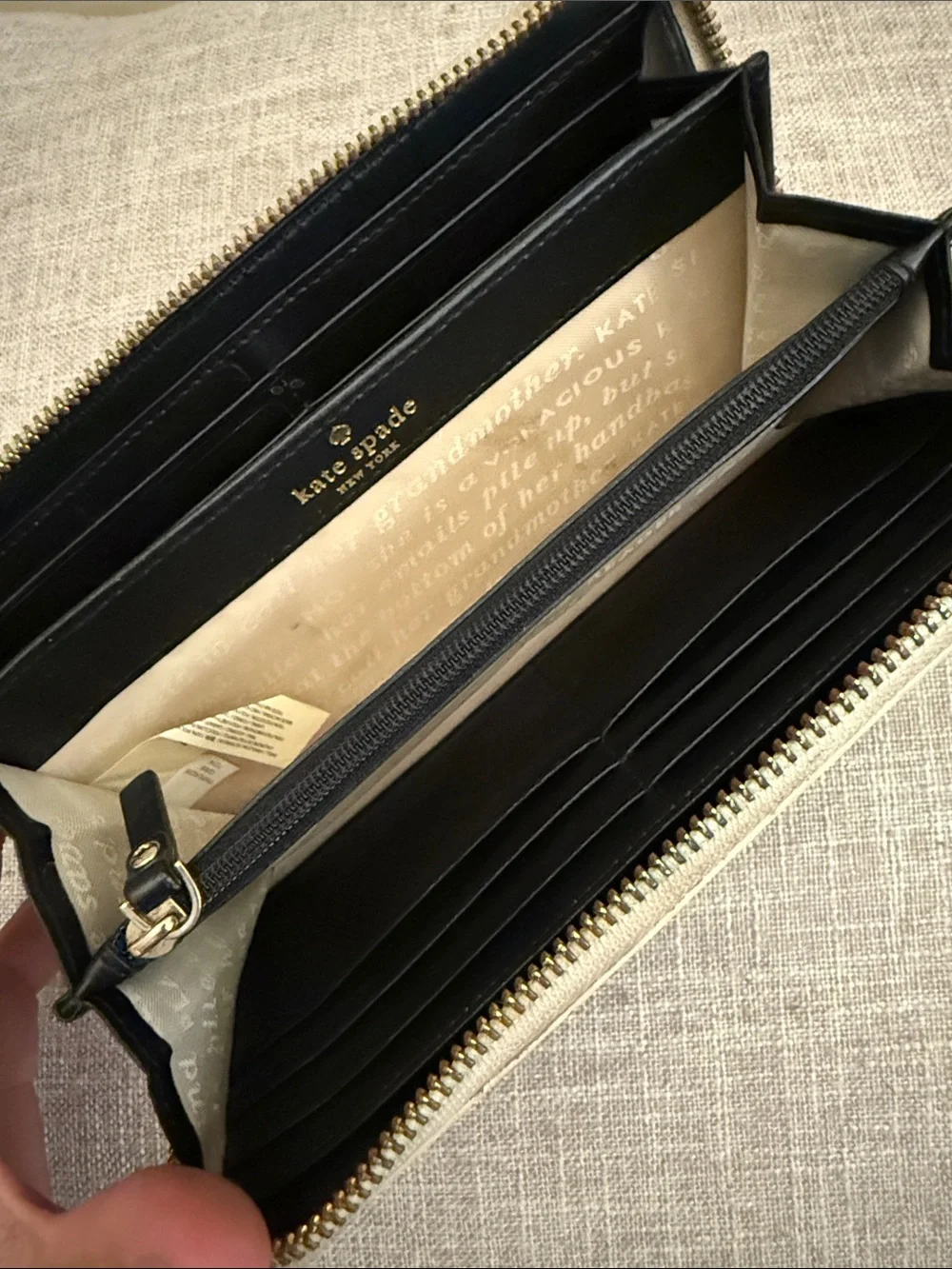 kate spade Black and White Striped Zip Wallet